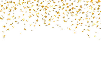 Gold star confetti celebration isolated on white background. Falling stars golden abstract pattern decoration. Glitter confetti Christmas card, New Year. Shiny sparkles. Vector illustration