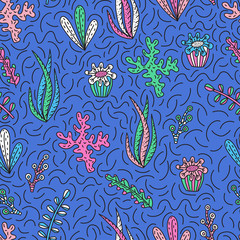 Seamless pattern with cute  seaweeds