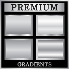 Fototapeta premium Silver gradient backgrounds set. Silver design texture for ribbon, frame, banner. Abstract silver gradient template. Metal steel plate. Metallic chrome pattern collection. Vector illustration