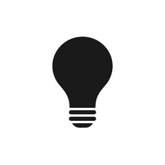 Simple light bulb black icon isolated on background