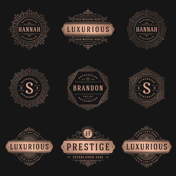 Luxury logos templates set, flourishes calligraphic elegant ornament lines.