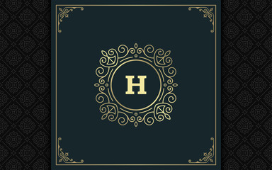 Luxury logo template vector golden vintage flourishes ornament.