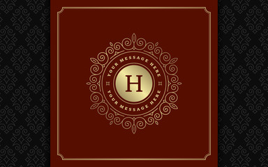 Luxury logo template vector golden vintage flourishes ornament.