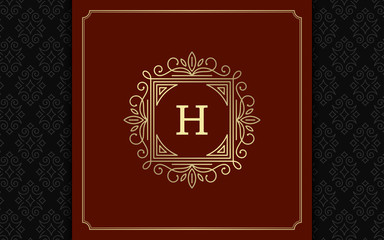 Luxury logo template vector golden vintage flourishes ornament.