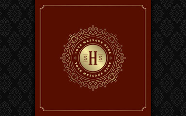 Luxury logo template vector golden vintage flourishes ornament.