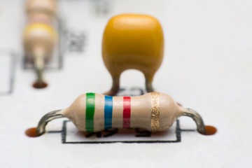 Resistor on Circuit Board close up. electronic hardware