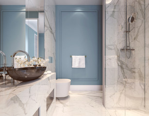 Modern interior design of blue bathroom