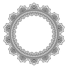 Circular pattern in form of mandala for Henna, Mehndi, tattoo, decoration. Decorative ornament in ethnic oriental style. Coloring book page.