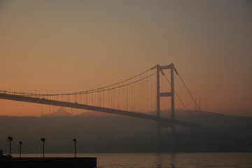 Fototapeta na wymiar Bosphorus Bridge silhouette early in the morning