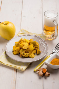 chicken with tumeric apple sauce and beer