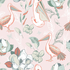 Vector tropical floral seamless pattern