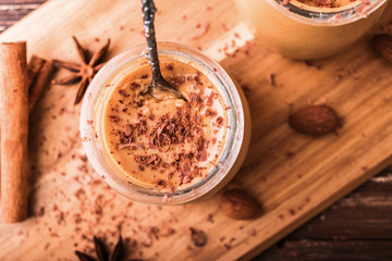 Toffee caramel dessert in jar