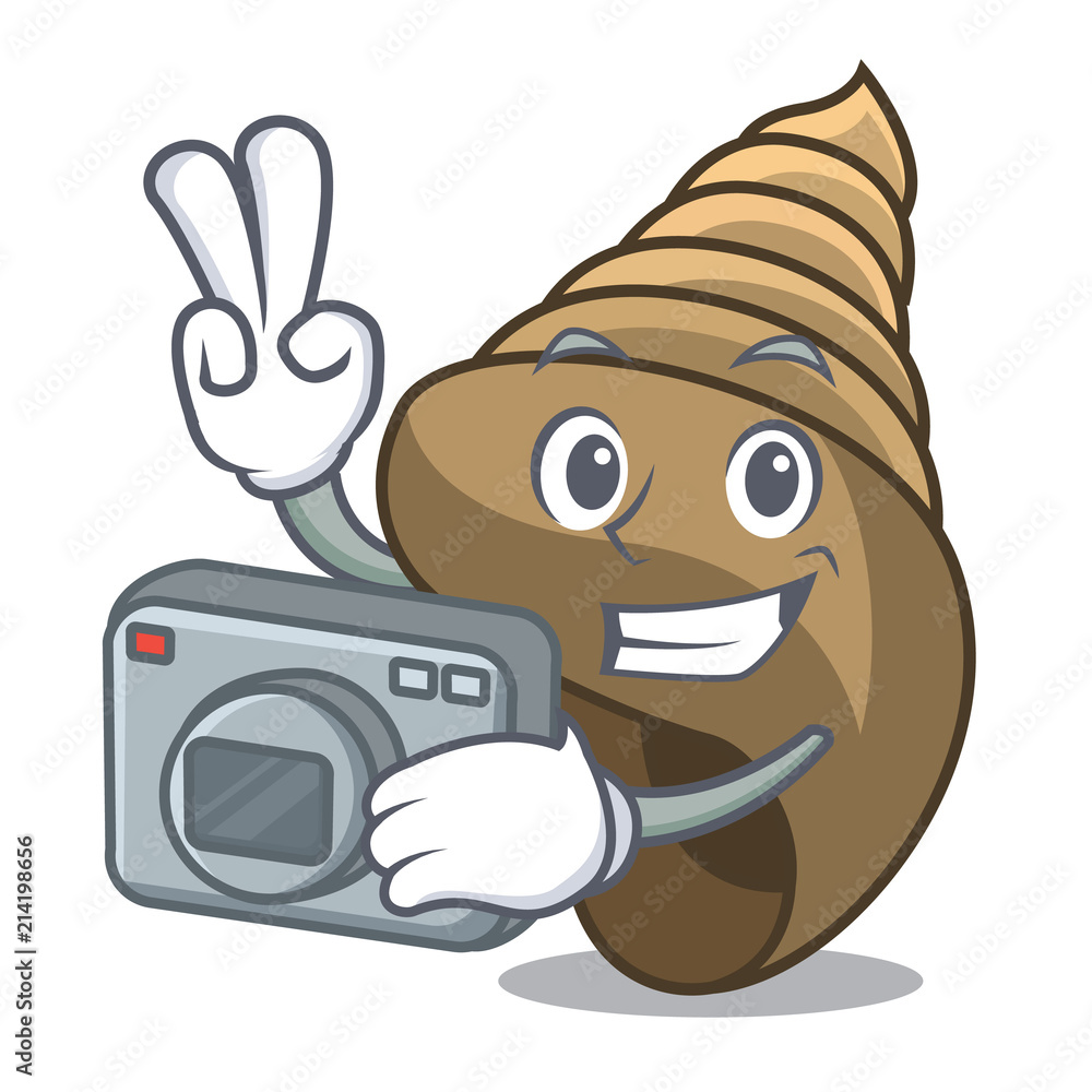 Poster photographer spiral shell mascot cartoon