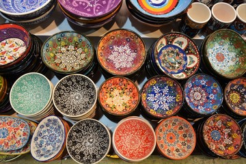 Traditional Turkish ceramic plates and bowls