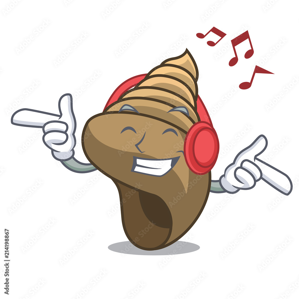 Sticker Listening music spiral shell mascot cartoon