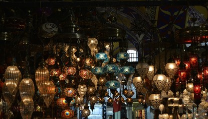 Traditional Turkish souvenir lamps and candles at Grand Bazaar