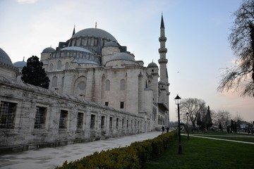Fototapeta na wymiar The dome and the minarets of Suleymaniye Mosque