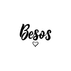 text in Spanish: Kisses. calligraphy vector illustration.