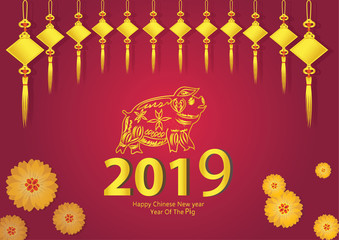 2019 Chinese New Year, of Pig Design for text and greetings card, banners, calendar
