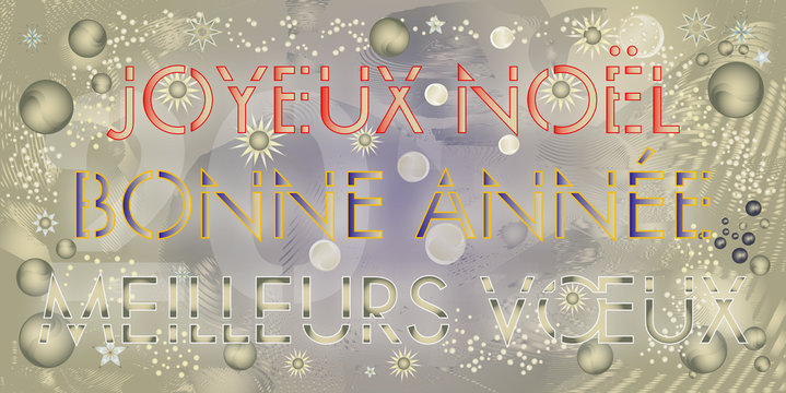 Joyeux No&euml;l, Bonne Ann&eacute;e, Meilleurs v&oelig;ux, en couleurs sur un fond abstrait dor&eacute;
