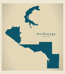 Modern City Map - Anchorage Alaska city of the USA
