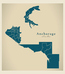 Modern City Map - Anchorage Alaska city of the USA with neighborhoods