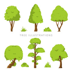 Set of various shape trees vector isolated white background.
