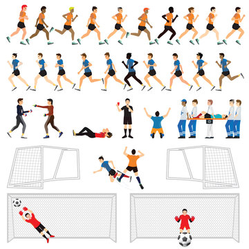 Cartoon character set of soccer man players  in action.