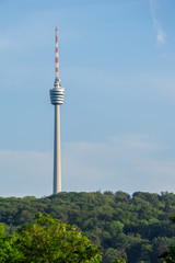 Fototapeta premium Germany, Television tower of Stuttgart in green forest