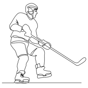 Hockey player. Continuous drawing with one line. Vector.