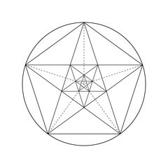 Pentagram. Pentagonal star. Golden section. Fibonacci number. Geometric shape. Abstract vector background. Vector