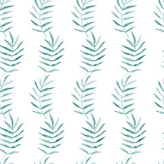Watercolor hand drawn floral seamless pattern in turquoise tones.