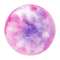 Hand drawn watercolor decor elements. Fantastic moon clip art in bright pink and purple colors. - 214203295