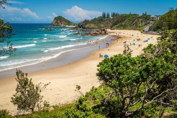 People at the beach in Flynns beach in Port Macquarie, Australia