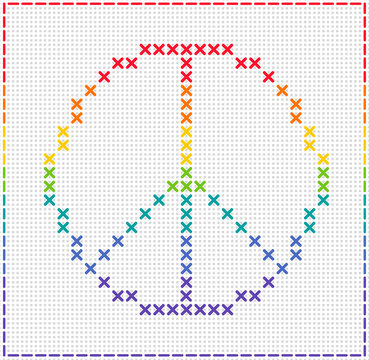 International Peace Day. A sign of the Pacific. Imitation of cross stitch. Rainbow colors.