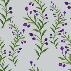 seamless  pattern bouquet rose blue purple flowers and plant