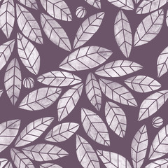 Watercolor seamless hand drawn pattern, floral clip art with leaves and branches