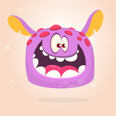 Cartoon flying monster. Happy Halloween violet monster head with red dots