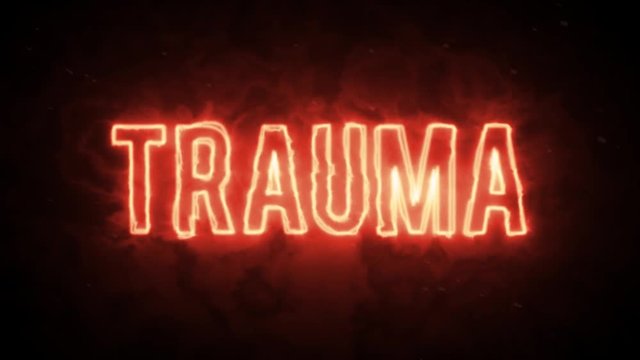 Trauma hot fire text on black background