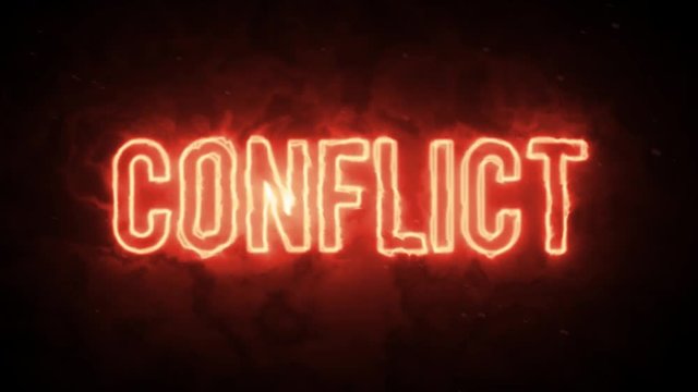 Conflict hot fire text animation on black background