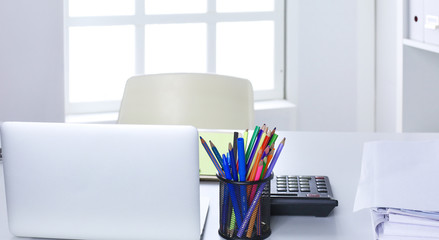 Workspace presentation mockup, Desktop computer and office supp