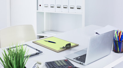 Workspace presentation mockup, Desktop computer and office supp