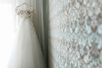 Bride morning. Wedding details. gorgeous wedding dress.