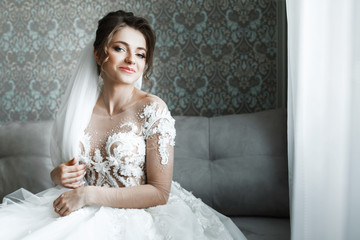Closeup portrait of young gorgeous bride.