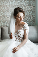 Closeup portrait of young gorgeous bride.
