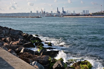 Kadikoy shipyard and the skyscrapers of the European side