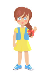 Fototapeta premium Brunette Doll Like Girl with Thick Braid in Dress