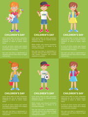 Childrens Day Web Banners with Boys and Girls Fun