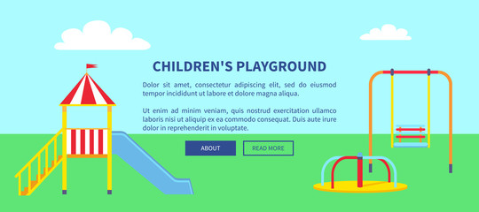 Childrens Playground Web Banner with Slide Vector