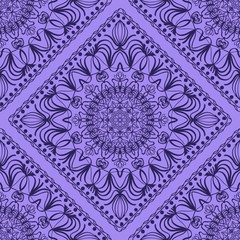 Template Print for Fabric. Pattern of Mandala with Border. Vector illustration. Seamless. For Print Bandana, fashion design